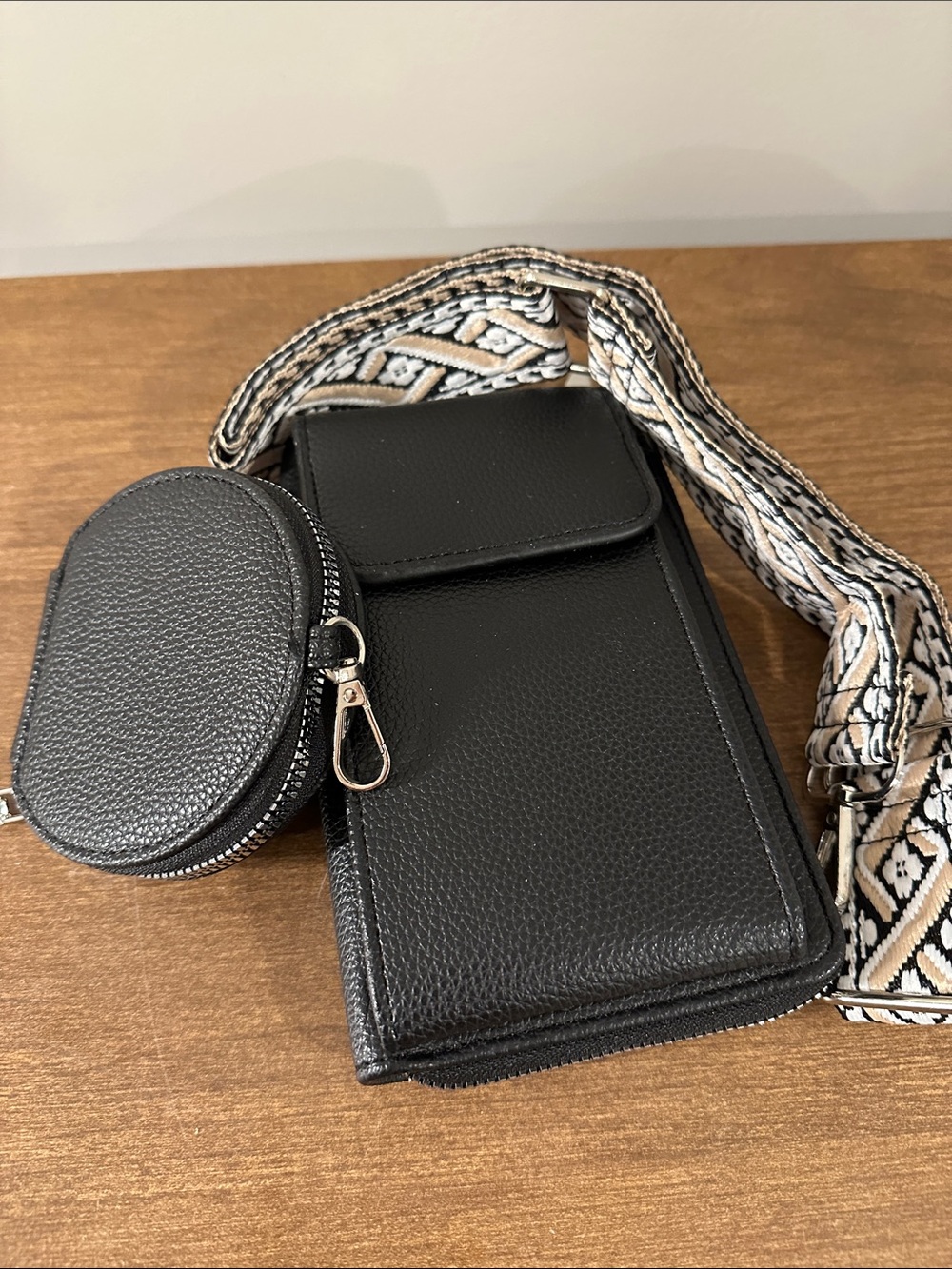 Black Crossbody Phone Bag with Detachable Coin Pouch